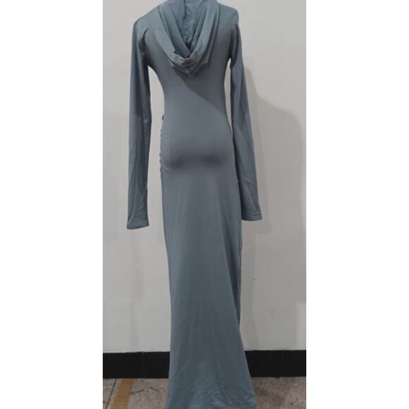 Elegant V Neck Hooded Bodycon Maxi Dress | Size Small - Picture 6 of 7